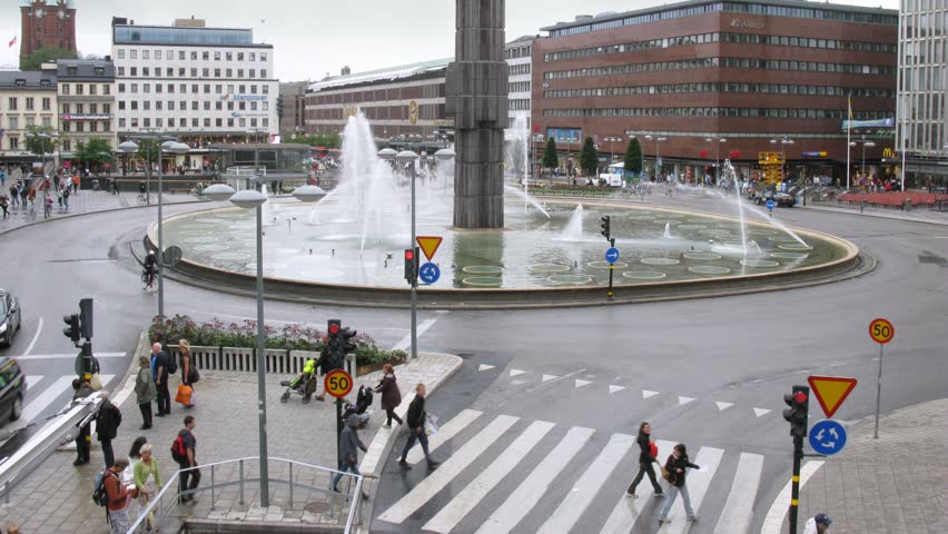 STOCKHOLM, SWEDEN - JULY 15: Traffic at Sergels torg roundabout on July 15, 2011 in Stockholm, Sweden. Sergels torg is the most central public square in Stockholm, Sweden