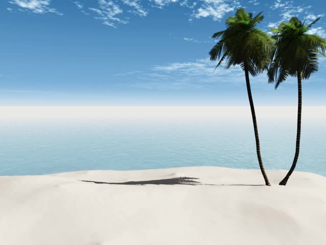 Palmtrees in the foreground and the sea and sky in the background - like an animated postcard.