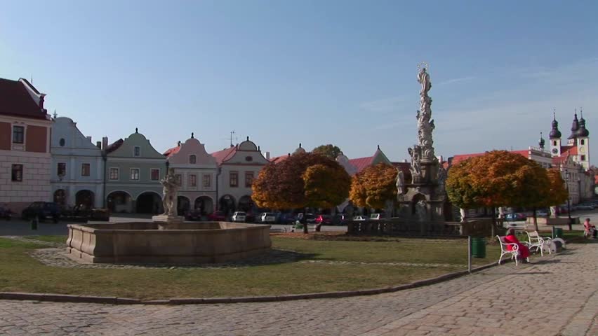 A central square in a quaint town in the Czech Republic