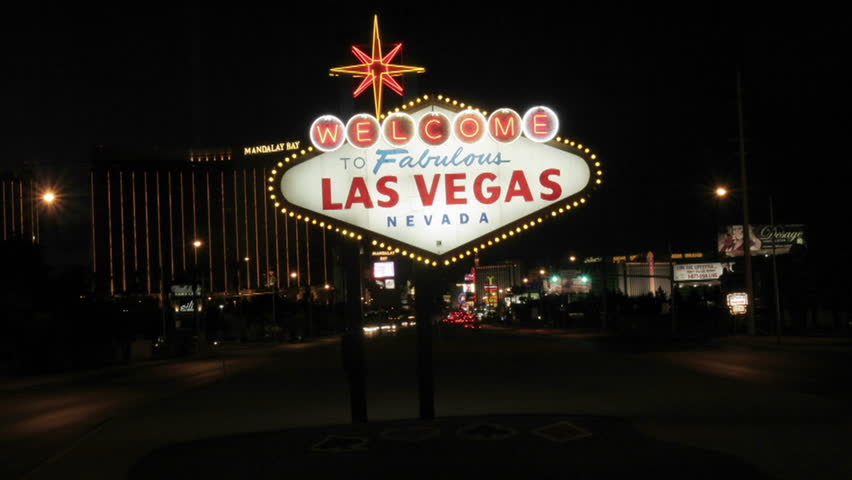 LAS VEGAS - CIRCA 2009: The famous "Welcome to Fabulous Las Vegas" sign lights up the night sky.