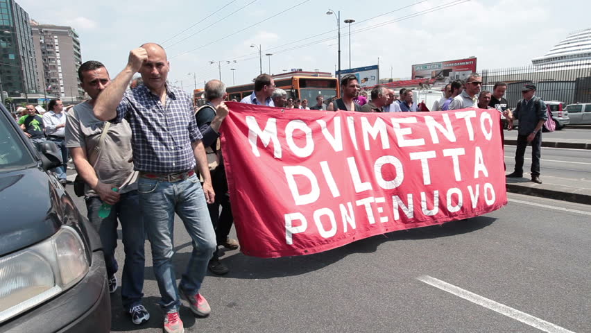 NAPLES, ITALY - MAY 26: (Timelapse View) Citizen organized protesters demonstrating on employment and financial problems in their country. May, 26 2011 in Naples, Italy. Unemployment and financial crisis growing.