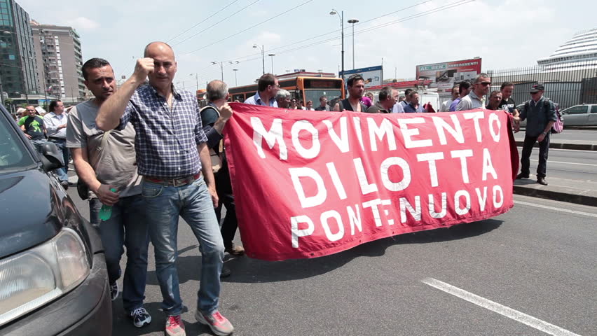 NAPLES, ITALY - MAY 26: Protesters march demonstrating on employment and financial problems in their country. May, 26 2011 in Naples, Italy. City center. Unemployment and financial crisis.