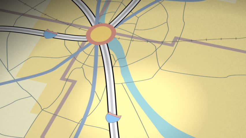 A shiny red pin marks the destination on a road map.