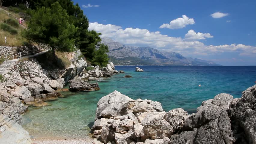 Croatia - beautiful Mediterranean coast landscape in Dalmatia. Marusici beach - Adriatic Sea (Makarska Riviera region).