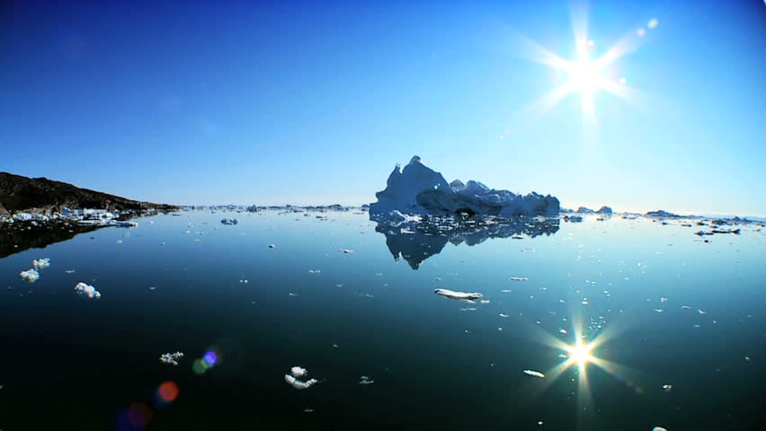 Large Floating Icebergs Broken from a Glacier
