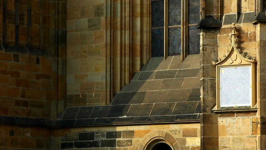 Pan on wall - architecture details of cathedral of historical  Prague City