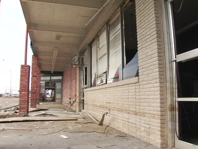 Abandoned and damaged strip mall in Louisiana after Katrina swept through the area.