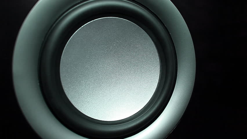 Closeup at moving sub-woofer. Speaker part. 