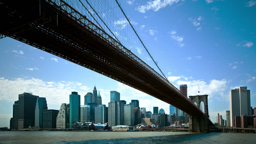 Timelapse view of New York City from under the Brooklyn Bridge 