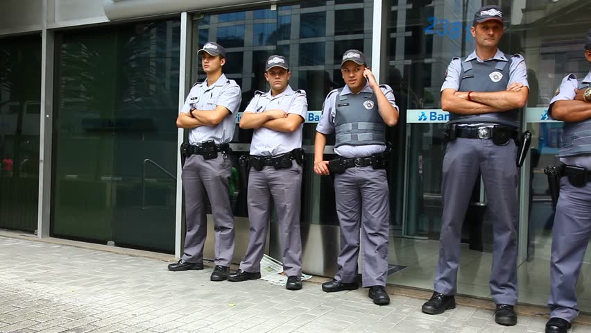SAN PAULO, BRAZIL - CIRCA JUNE 2011: Military police stand attentively in line circa June 2011 in San Paulo.
