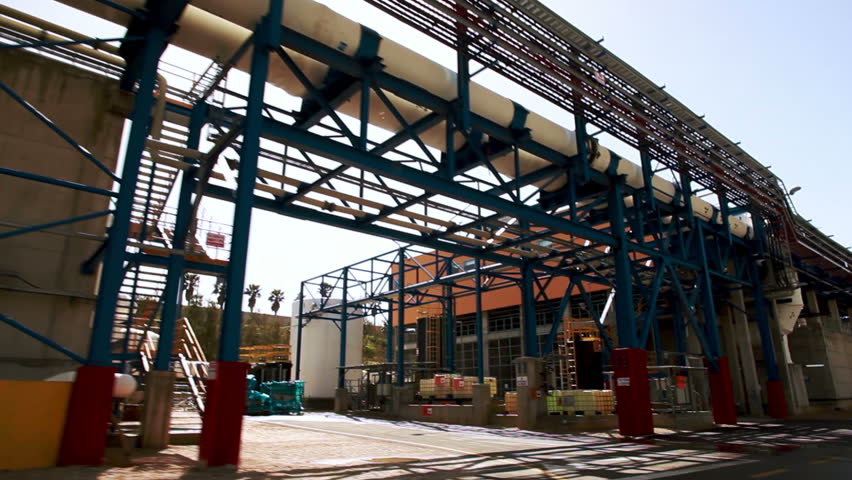 Drive-by of the pipes at the IDE Ashkelon desalination plant in Israel.