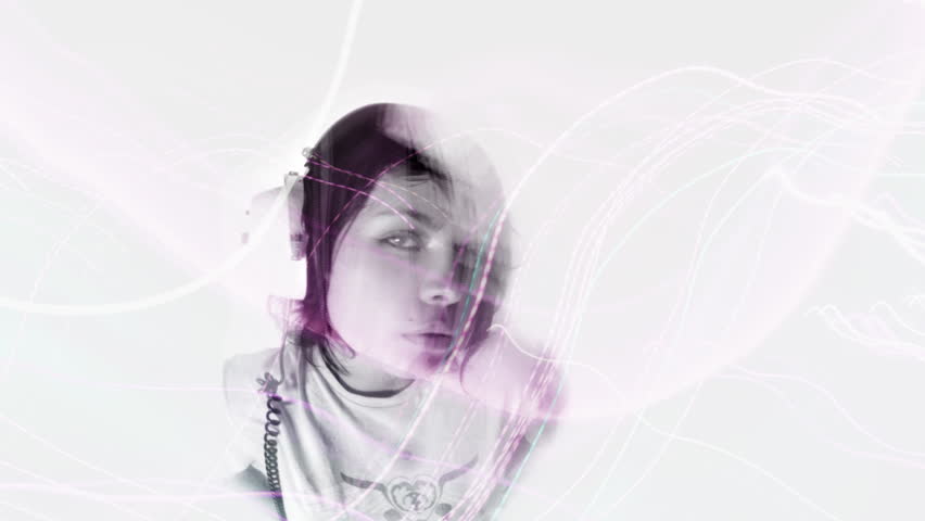 filtered and abstracted wide angle shot of woman moving fast to the music
