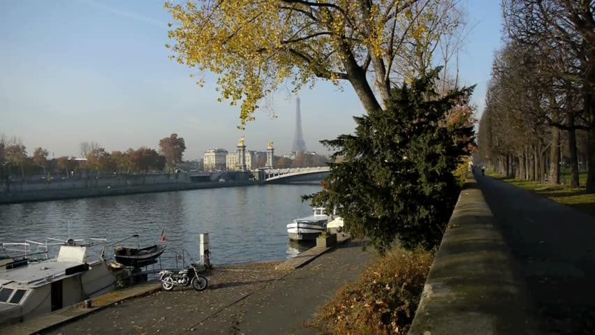 Houseboats on the Seine river in Paris
