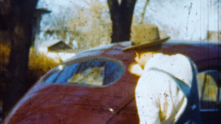 Man Washing Old Car Archival 1950s