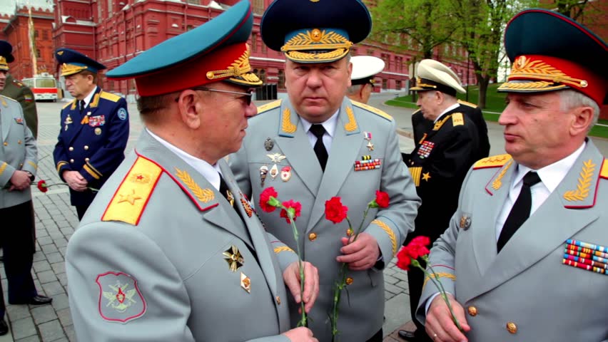 MOSCOW - MAY 8: High command speak near Kremlin, before wreath laying ceremony, closeup view on May 8, 2011 in Moscow, Russia
