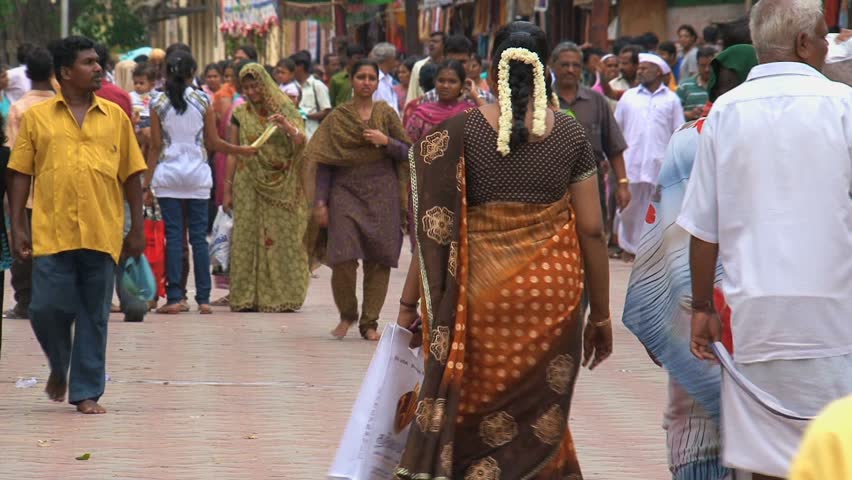 INDIA - CIRCA APRIL, 2011: Pedestrian street lined with stores and markets