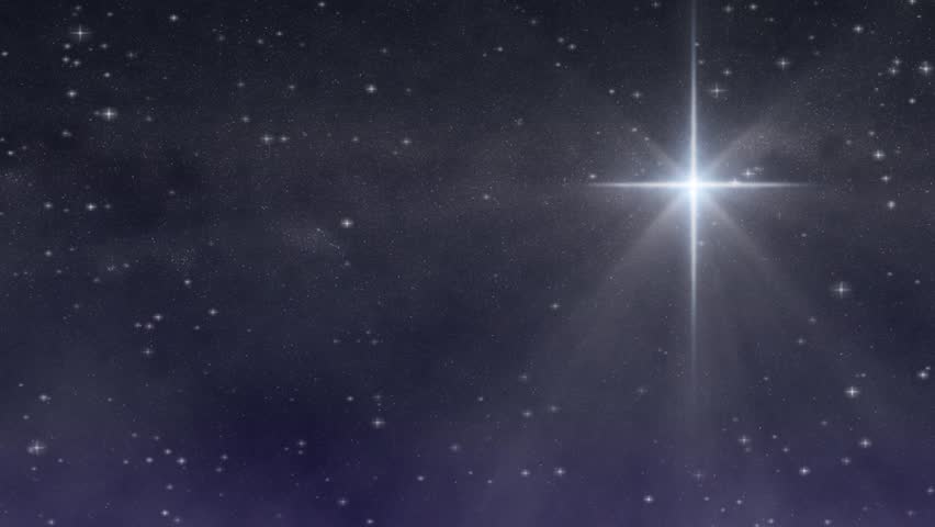 Perfectly seamless loop features a large Bethlehem star surrounded by twinkling stars and wispy, moving clouds. Great for Christmas program scenery.