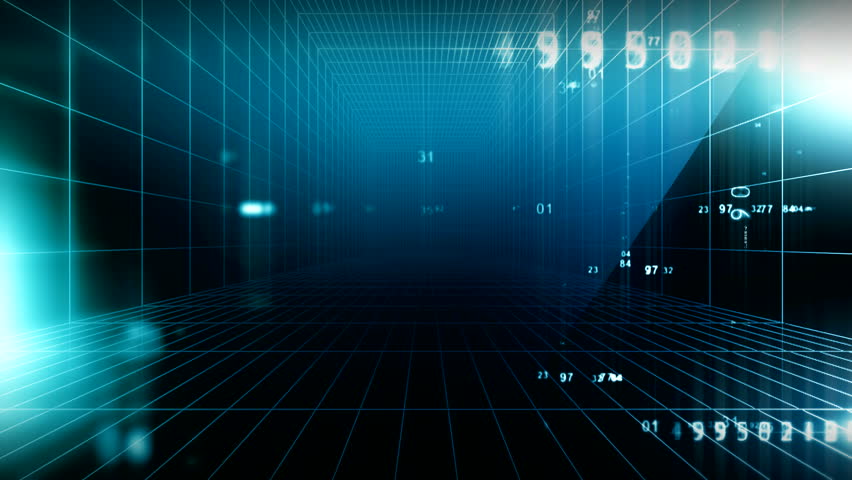 Science Fiction Matrix-like Blue Technology Light Grid In 3D Virtual