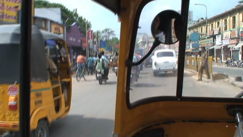INDIA - CIRCA APRIL, 2011: POV of a Rickshaw driver in India. 