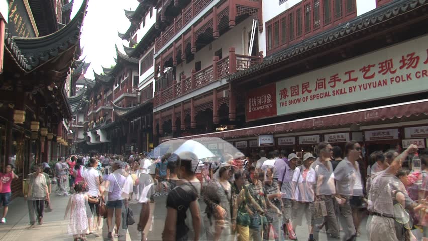 Timelapse of people on commercial street in Shanghai