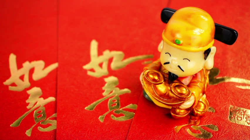 Fortune God carrying ancient gold coin wishing prosperity