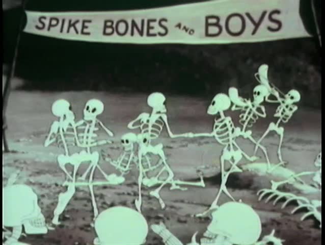 Cartoon of dancing skeletons