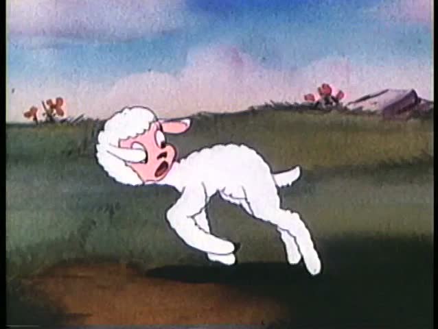 Cartoon of lamb running and falling