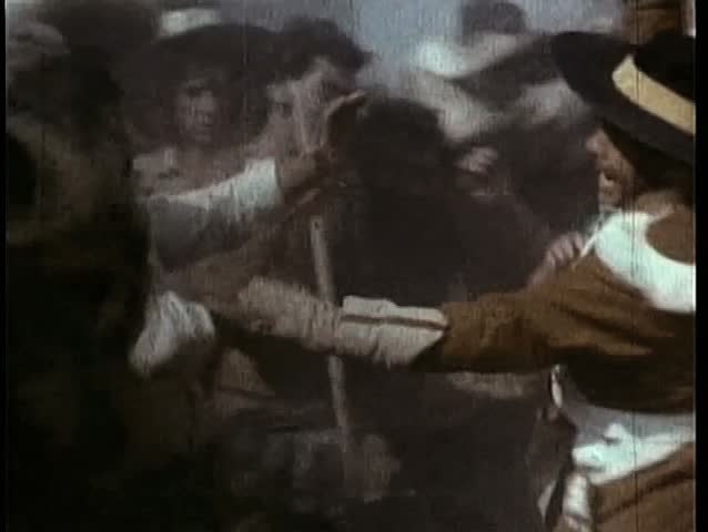 Peasant head-butting soldier during rebellious upheaval