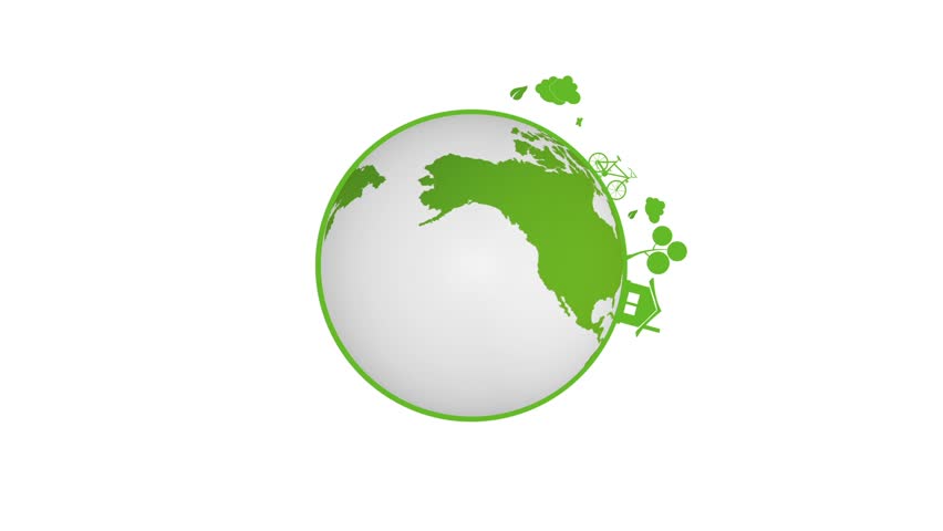 Rotating planet with eco symbols for the future 