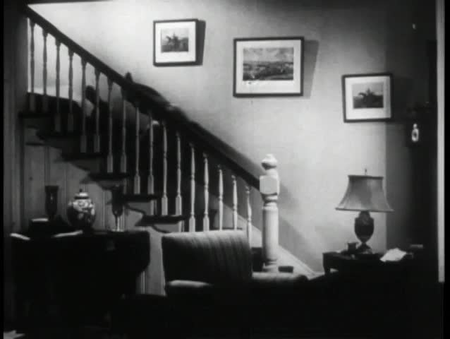 Wide shot man falling down stairs