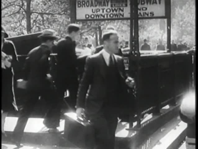Busy New York City subway entrance, 1930s