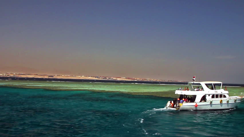 Boat near the reef Tiran, Red Sea, Egypt.
