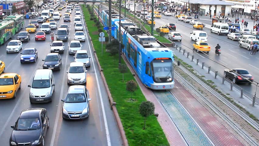 ISTANBUL - DECEMBER 3: Traffic jam at Eminonu on December 3, 2010 in Istanbul. Due to increasing traffic & air pollution, Istanbul became one of most polluted cities and is also planned for a return of the tram.