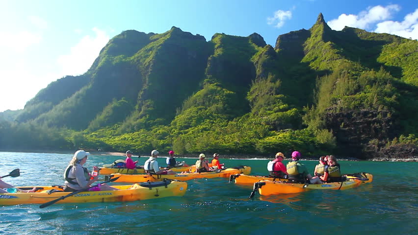 MAUI, HI - MARCH 23: Kayaking on the North Shore Of Kauai, March 23, 2011 in Maui, HI. Kauai is geologically the oldest of the main Hawaiian Islands.
