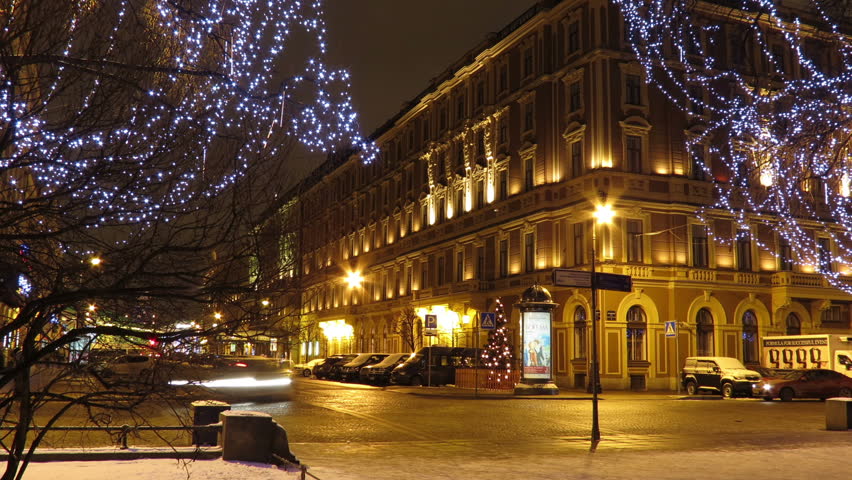 ST PETERSBURG, RUSSIA - JANUARY 10: Grand Hotel Europe in St Petersburg (Russia) at night, January 10, 2012, St. Petersburg, Russia 