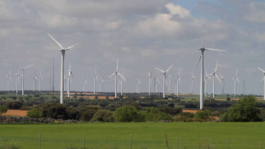 Wind turbines field, green energy.