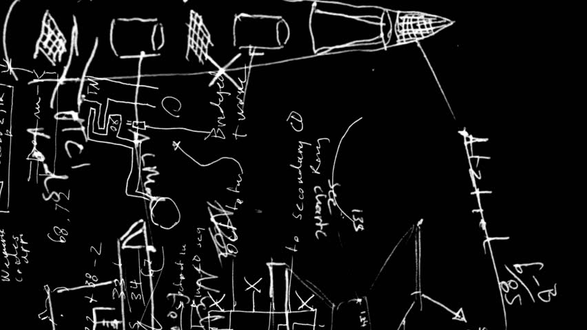 Diagrams of rockets, schematics, and math. I drew everything.