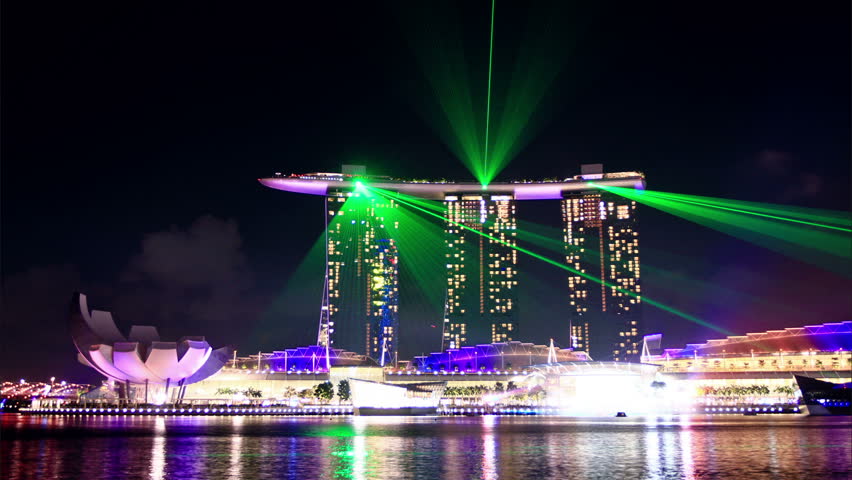 laser show in Singapore. time lapse. High quality Footage - Original Size 4k (4096x2304).