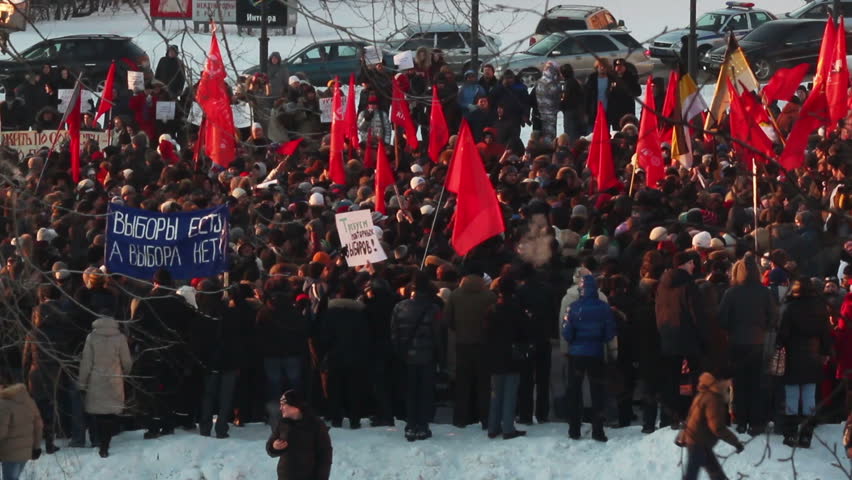 NOVOSIBIRSK, RUSSIA - DECEMBER 24: Rally against election fraud on December 24, 2011 in Novosibirsk, Russia.
