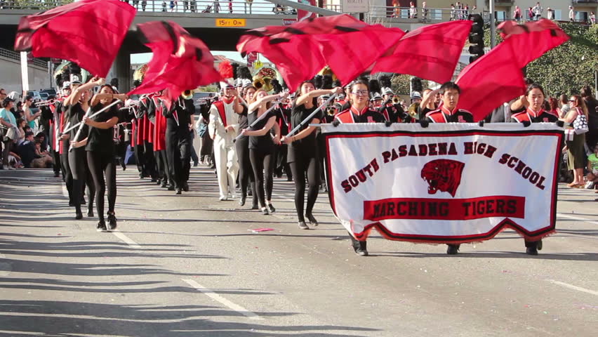 LOS ANGELES - JAN 28: South Pasadena High Marching Band peforms at Chinatown's Golden Dragon Parade on Jan 28, 2012 in Los Angeles. The Chinese New Year celebrates the Year of the Dragon.