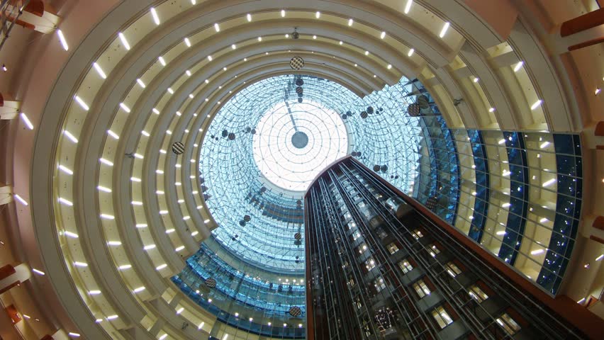 MOSCOW - DEC 20: (Timelapse View) In hall of business-center go lifts upwards and downwards, on Dec 20, 2011 in Moscow, Russia. Federation Tower of Moscow International Building Center is the tallest building in Europe currently. 