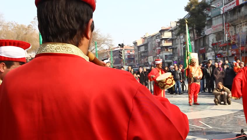 KONYA - FEBRUARY 24: Konya Konya Metropolitan Municipality Mehter Team "Zafer Meydani"  on February 24, 2012 Janissary music fest offered. February 24, 2012 in Konya, Turkey.