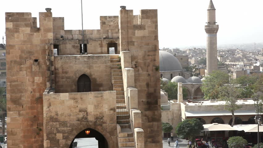 Famous fortress and citadel in Aleppo, Syria, with a view to the city