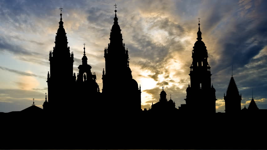 Santiago de Compostela cathedral, located in the city Santiago de Compostela, in Spain. The city`s old town is listed as UNESCO World Heritage Site. 

