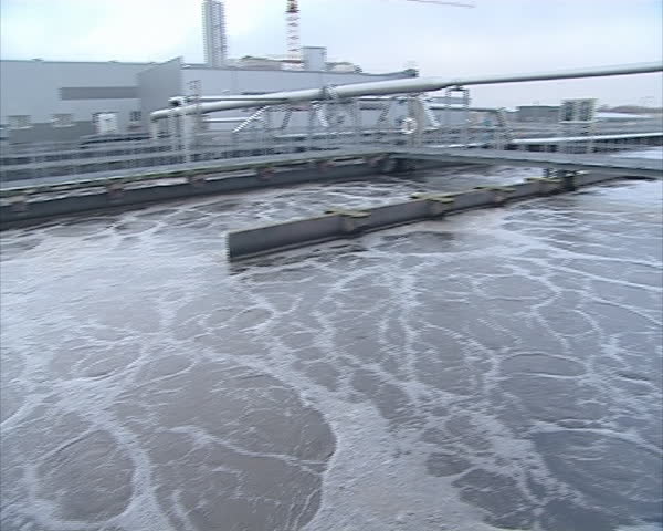 Sewage water treatment tank reservoir waterworks bubbling basins. Ecology. Reduction of environmental pollution.
