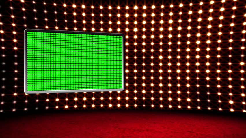 Green screen box design Glamour Virtual Studio.

You can use your custom footage in the screen by replacing the green areas by using chroma key.Also you can loop it by using dissolve.
