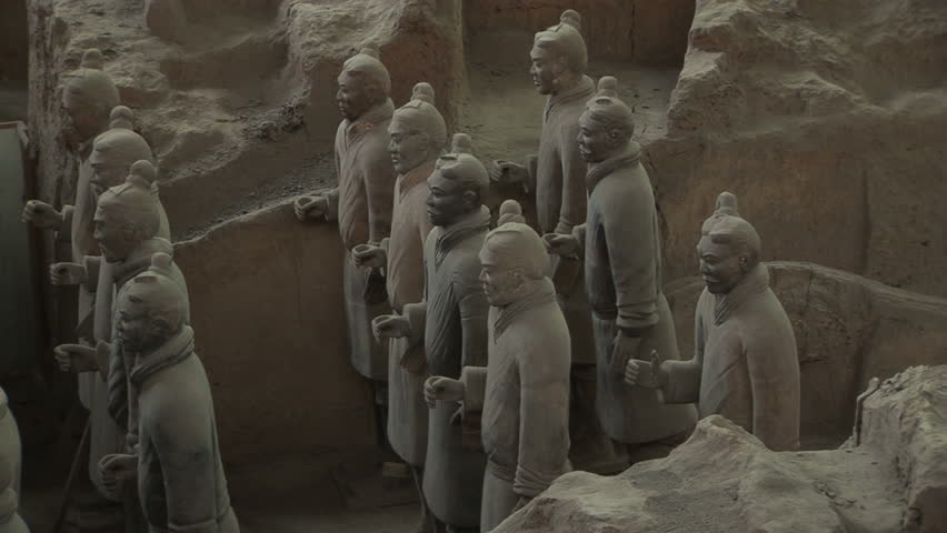 Terracotta Soldiers in Trenches,  Xi'an, Shaanxi Province, China, zoom in, profile. Format: NTSC HDV Compression: MotionJPEG-A Camera: Sony HVR-Z1U Size: 1080i (1920 x 1080) Sound: No