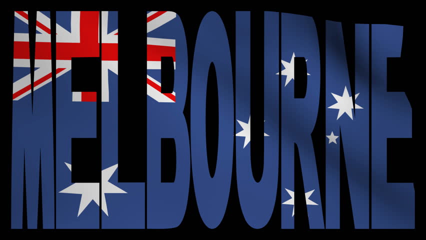 Melbourne text with rippling flag animation