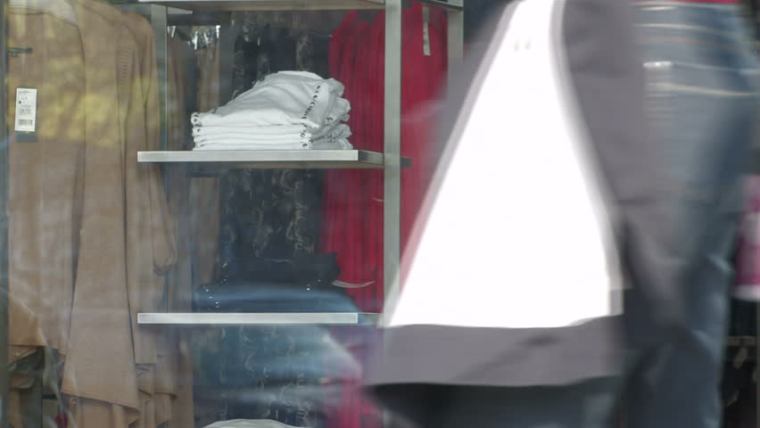 Merchandise on display in clothing