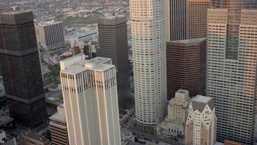  Aerial view of city buildings in LA